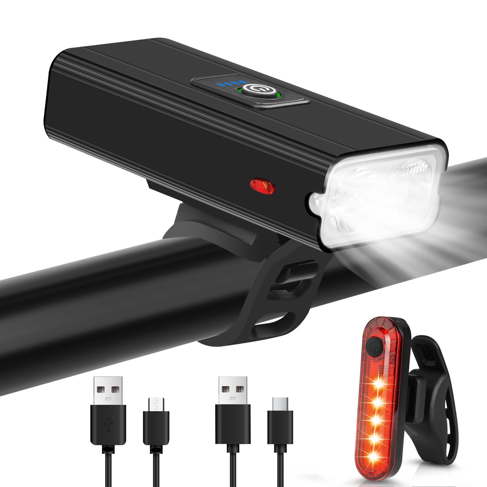 Ainiv Bike Lights Front and Back, Super Bright 6 Light Modes Bicycle Lights Front LED Torch, Type-C Rechargeable Bike Lights, Waterproof Bicycle Headlight for Road Bike MTB Cycling Fishing Night Work