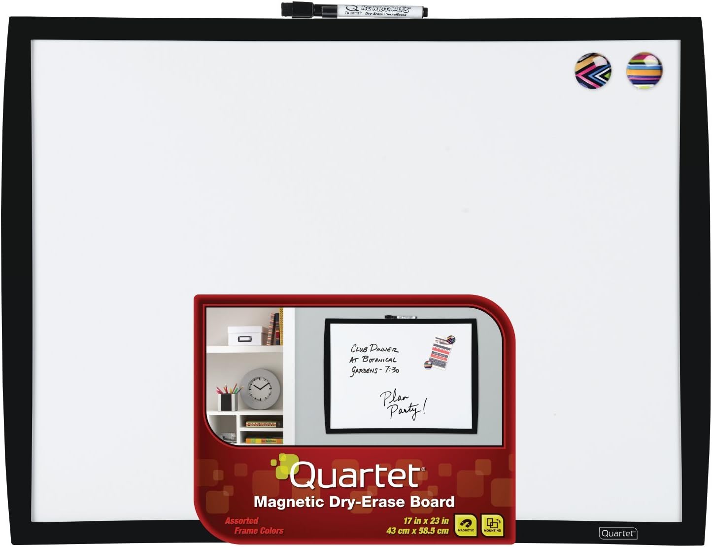 Quartet Magnetic Whiteboard, 17" x 23" Small White Board for Wall, Dry Erase Board for Kids, Perfect for Home Office & Home School Supplies, 1 Mini Dry Erase Marker, 2 Magnets, Black Frame (34608-BK) : Office Products