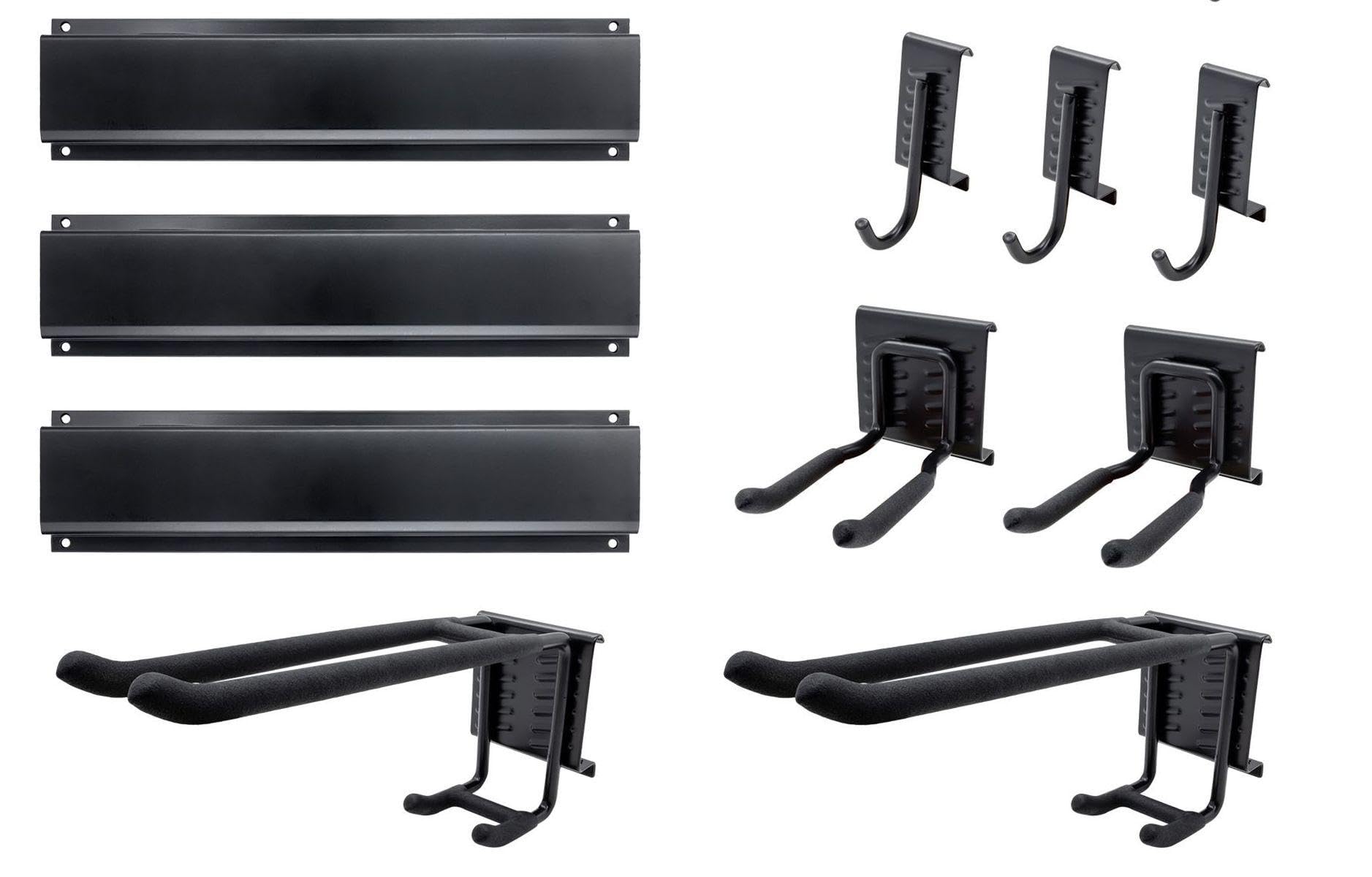 GALLUNOPTIMAL 36-Piece Device Holder Set consisting of 3 Steel Rails + 7 Holders + 2 Nylon Velcro Loops and mounting Material - Sheet Steel Painted Black with Rubberised Holder arms