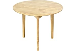 QLLY Round Solid Dining Table for 2-4 People, Wooden Kitchen Table for Small Space, Easy Assembly (Natural, 27.5"/70cm)
