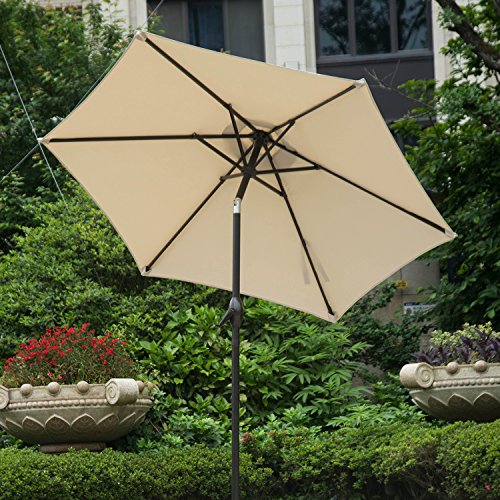 Dienspeak Updated Version 7.5 ft. Round Outdoor Market Patio Umbrella with Push Button Tilt and Crank Lift (Beige(w/cover))
