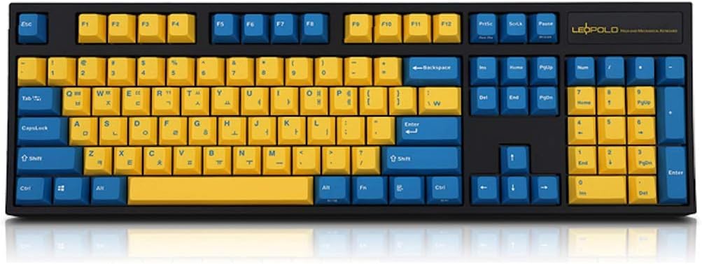 Leopold FC900R PD Mechanical Keyboard with Cherry MX Brown Switch (Black Case, Yellow/Blue PBT Doubleshot Keycaps, 104 Keys, ANSI/US)