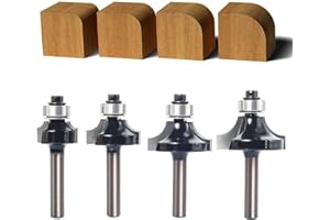 SICWOOD 4pcs Round Over Router Bits 1/4 Shank - Roundover Router Bit Set, Carbide Corner Rounding Edge-Forming Bit, Bearing Guide for Rounding Trim Radius 1/8", 1/4", 3/8", 5/16"…