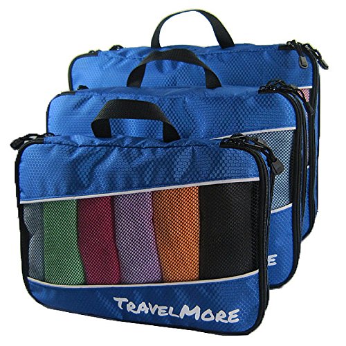 Travel Packing Cubes (Double Sided) 3 Piece Set With Clean Dirty Compartments - Luggage Organization System for Backpacks, Suitcases, Carry On Bags