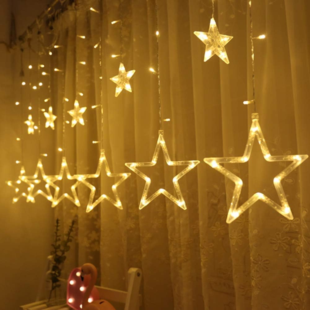 String Lights - Twinkle Star 12 Stars 138 LED Curtain String Lights, Window Curtain Lights with 8 Flashing Modes Ramadan Decoration for Christmas, Wedding, Party, Home Decorations (Warm White)