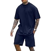 Lexiart Mens 2 Piece Outfits Casual Tracksuit Shorts Summer Sweatsuit Oversize Short Sleeve Sport Set