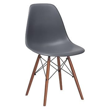Poly And Bark Vortex Modern Mid Century Side Chair With Wooden Walnut Legs For Kitchen Living Room And Dining Room Grey