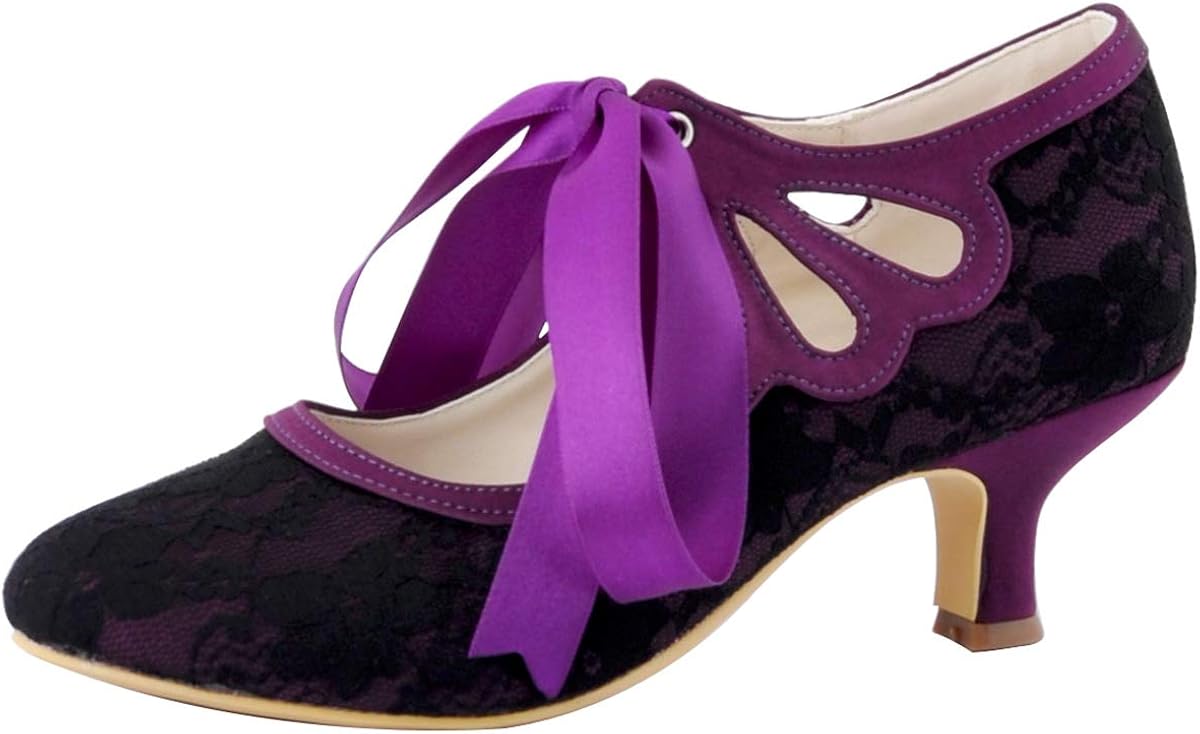 Elegantpark HC1521 Women's Mary Jane Low Heels Prom Closed Toe Lace