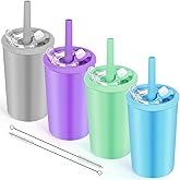 Rommeka 12oz Stainless Steel Kids & Toddler Drinking Cups, Double Walled Insulated Kids Cups with Straws and Lids Leak Proof, Set of 4, Dishwasher Safe