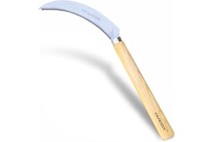 SHANFEEK Grass Sickle with Sawtooth Japanese Weeding Hoe Weeding Tools for Garden High Toughness Stainless Steel with Hard Solid Wood Handle(Yellow)