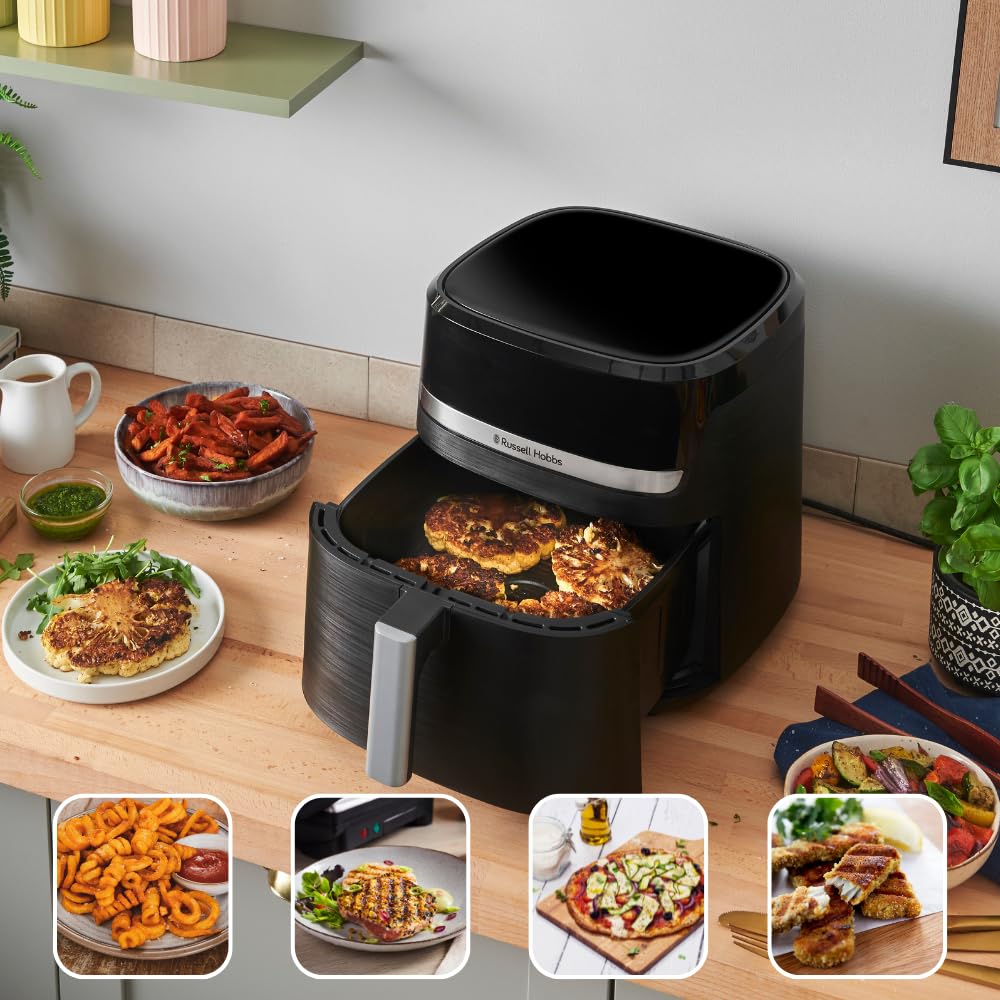 Russell Hobbs Heißluftfritteuse XXL 8,3L Rapid AirFryer [kompaktes Gehäuse, sehr leise, Pizza Ø 26cm] SatisFry (9 Programme, spülmaschinenfest, Fritteuse ohne Öl, TouchScreen,Grillen,Backen) 27632-56 8