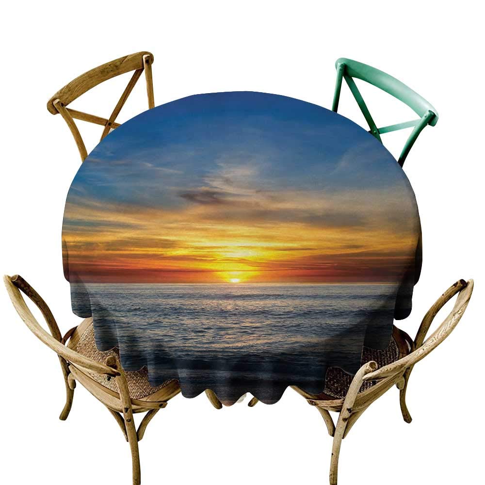 Premium Round Tablecloth 70 inch Ocean,Sunset Over Pacific Ocean From La Jolla California Sunlight Colored Sky Photo Print,Orange Blue Printed Indoor Outdoor Camping Picnic Circle Table Cloth