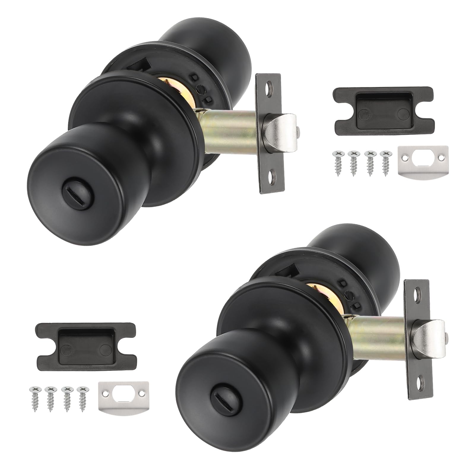 PATIKIL Privacy Keyless Door Knobs Interior, 2 Pack Round Zinc Alloy Bedroom Bathroom Door Knob with Lock Entry Indoor Outdoor Door, Matt Black
