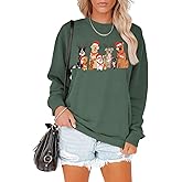 BOUTIKOME Christmas Dogs Sweatshirt Womens Cute Dog Graphic Crewneck Long Sleeve Shirt Holiday Top Doggy Lovers Gifts