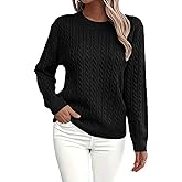 OKDNAJDD Womens Cable Knitted Sweaters Fall Winter 2025 Oversized Trendy Sweater Cozy Long Sleeve Crewneck Soft Pullovers