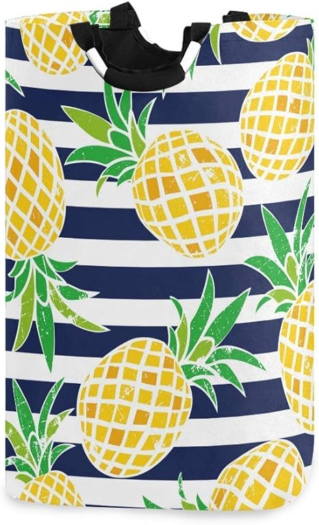KJKT Cesto de la ropa Piña de dibujos animados Fruta tropical Rayas