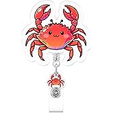 Funny Crab Badge Reel for ID Card, Cute Crab Retractable Nurse Alligator Clip Badge Reel for Women, ID Name Tag Badge Holder for Office School Hospital Nurses Doctors Teachers