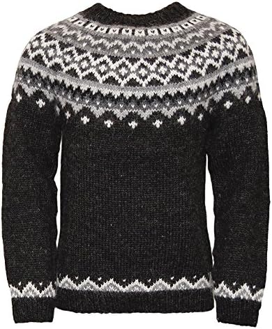 ICEWEAR Skjoldur Men's Sweater Hand Knitted Design 100% Icelandic Wool Sweater Without Zipper
