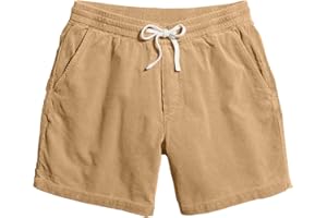 JEMLDL Men's Corduroy Shorts 5 Inch Inseam Drawstring Elastic Waist Lightweight Casual Summer Beach Shorts with Pocket