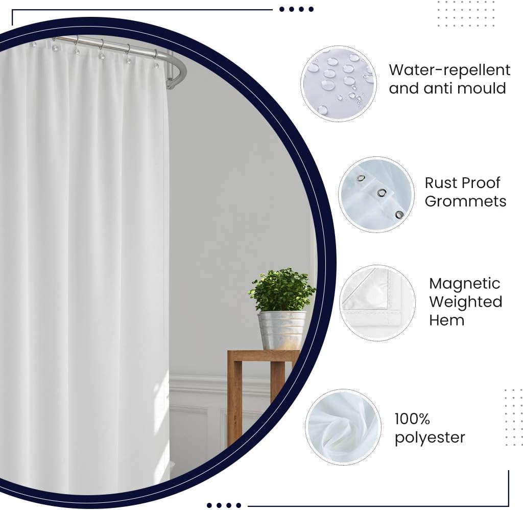Delia Leslie Shower Curtain Liner, Magnetic Weighted Fabric, Water Mold Mildew Resistant - Image 4
