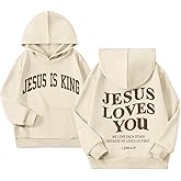 Sulayesh Jesus Loves You Jesus Is King Christian Hoodie for Girls God Bible Verse Religious Faith Sweatshirt Cute Graphic Top
