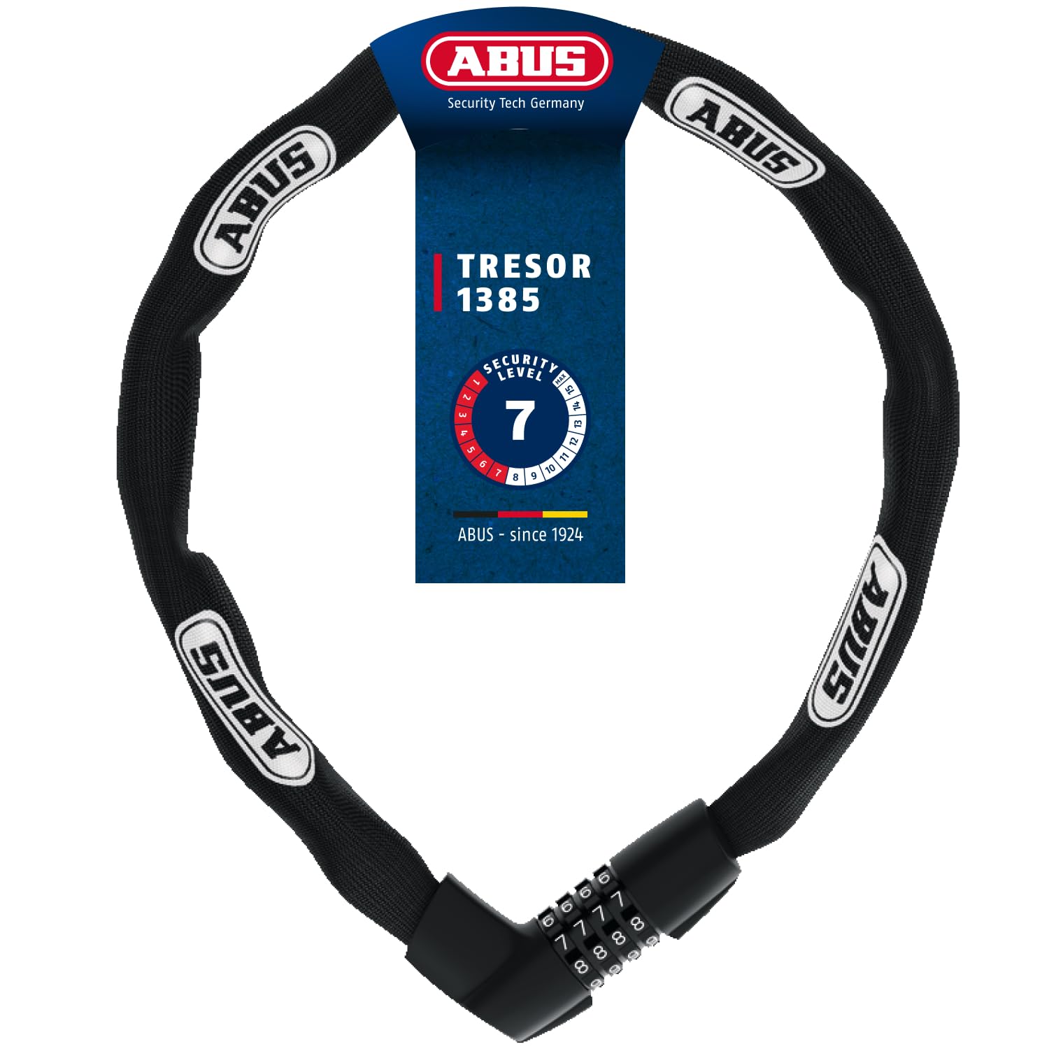 ABUS Chain Lock Tresor 1385 - Combination Lock Made of Hardened Steel - 7 mm Strong Square Chain - ABUS Security Level 7-110 cm - Orange