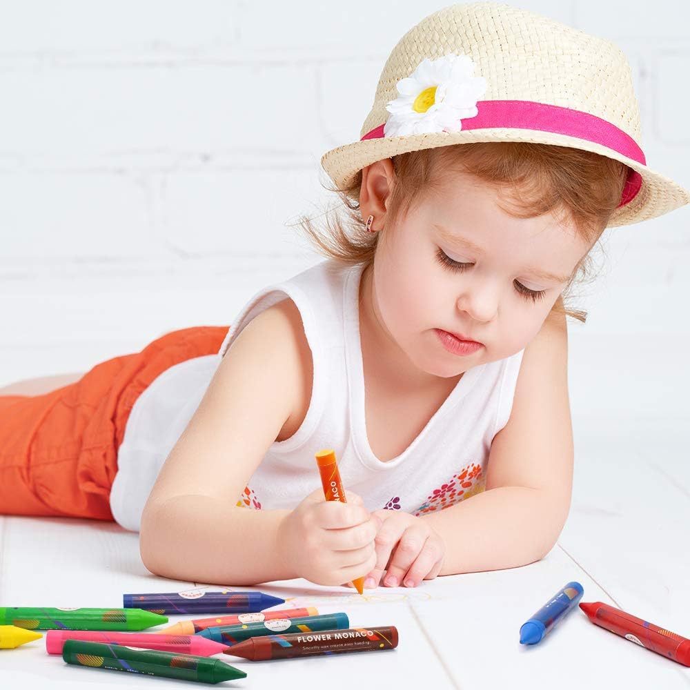 Toddler Crayons, 24 Colors Non Toxic Crayons for Kids Ages 2-4, Easy to Hold Jumbo Crayons for Kids, Safe for Babies and Children Flower Monaco: Toys & Games