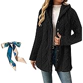 Fleece Jacket Women Casual Button Up Fuzzy for Women Winter Warm Button Down Hooded Coat Warm Sherpa Lined Outerwear