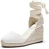 U-lite Womens Espadrille Wedge Sandals Closed Toe Platform Lace Up Ankle Strap Slingback Summer Dress Shoes