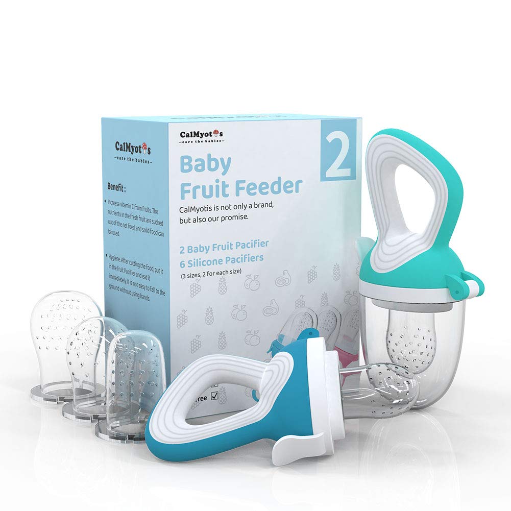 Baby Fruit Feeder & Pacifier - Teething Dummy for Babies - Great for Weaning and Introducing Solid Food When Feeding Babies - 2 Pacifiers/Dummies (Blue + Green)