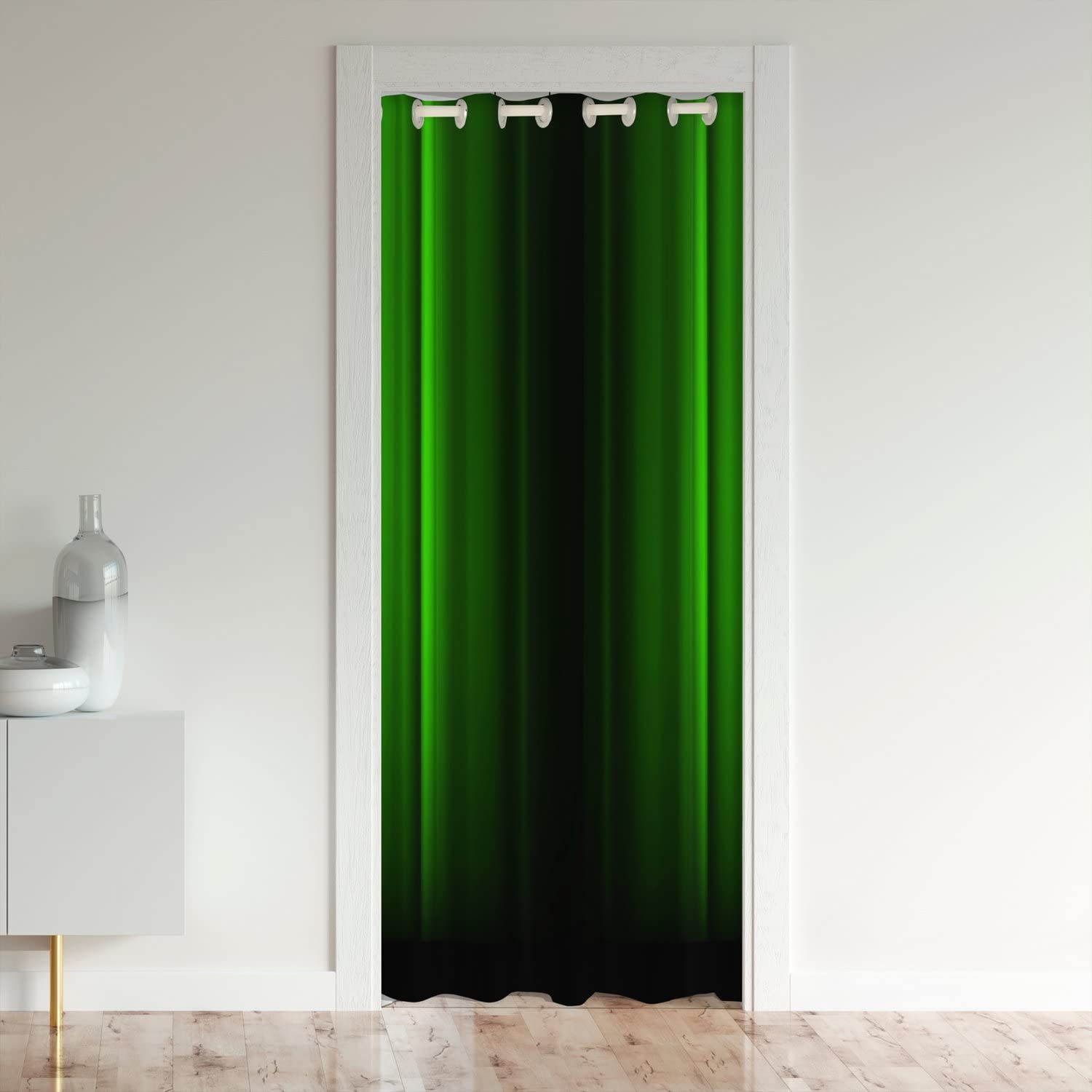 Ombre Green Black Doorway Curtain Privacy Door Cover Curtain Modern Art Privacy Heat Blocking Blackout Thermal InsulatedCurtain Geometric Darkening Blackout Curtains for Bedroom 86x203cm 1 Panel