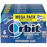ORBIT GUM Peppermint Sugar Free Chewing Gum Individually Wrapped Bulk Box | Fresh breath sugar free gum, peppermint gum, mint gum, individually wrapped gum, bulk gum packs, 6 count, 30 piece bulk box