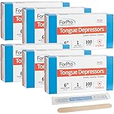 ForPro Professional Collection Senior Tongue Depressors, Large Wax Applicator Sticks, 6" Sized, Sterile, Individually Wrapped