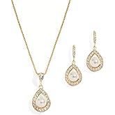 Mariell Pearl Necklace and Drop Earrings Wedding Jewelry Set for Brides, Bridesmaids, Birthday Gift