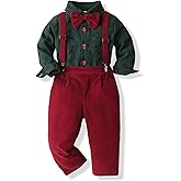 SALNIER Toddler Boy Suit Baby Boys Wedding Dress Outfit Formal Gentleman Clothes Set Dress Shirt Bowtie Suspenders Pants