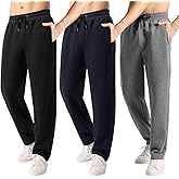 OAKVON Men’s 3 Pack Fleece Sweatpants with Pockets, Active Athletic Pants Workout Jogger Open Bottom