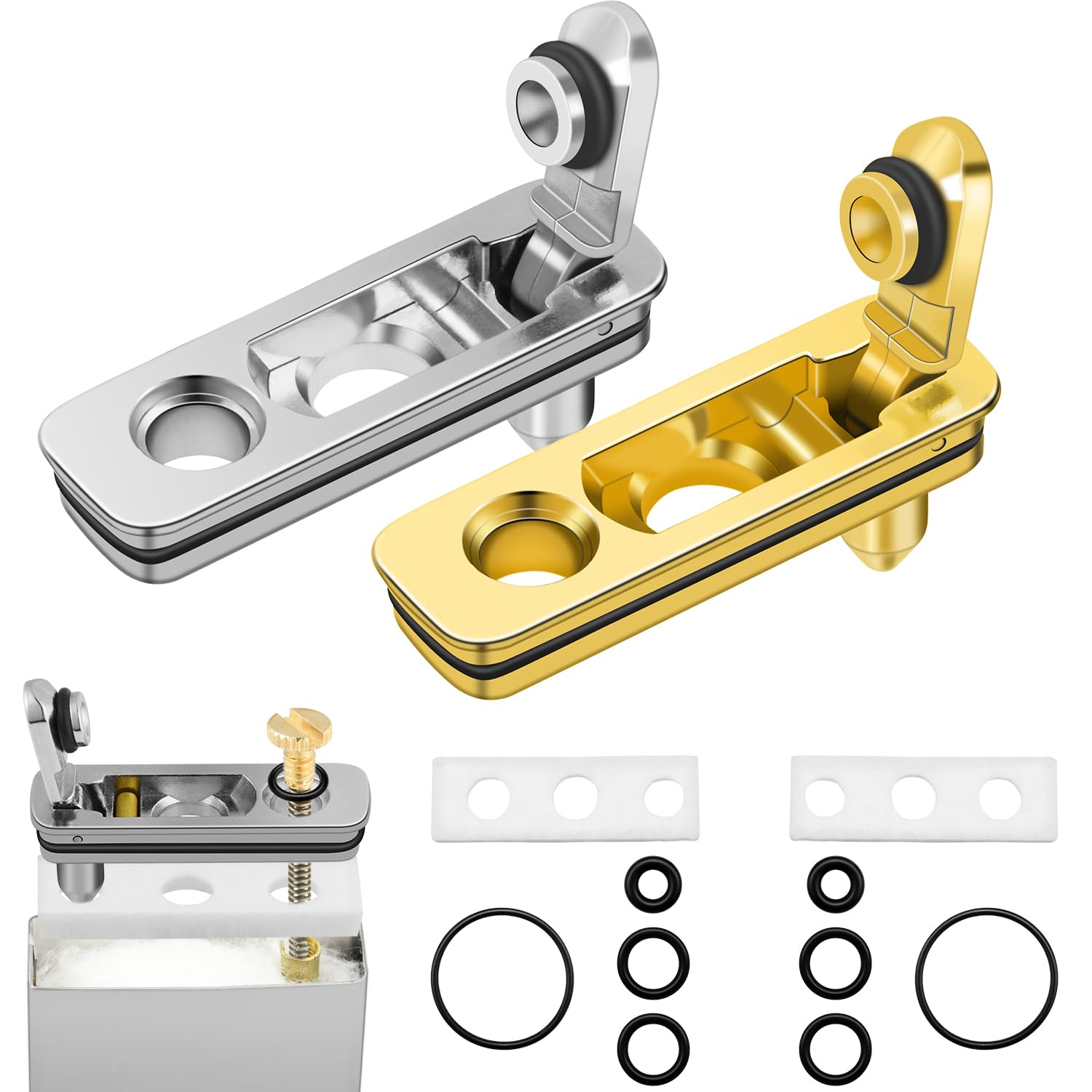 Photo 1 of 1 Set Lighter Gasket Seal Metal Lighter Repair Insert Accessories Kit 1Ppcs Cotton Felt Pad with 3Pcs Rubber Seals for Lighter Bottom Seal(Gold)