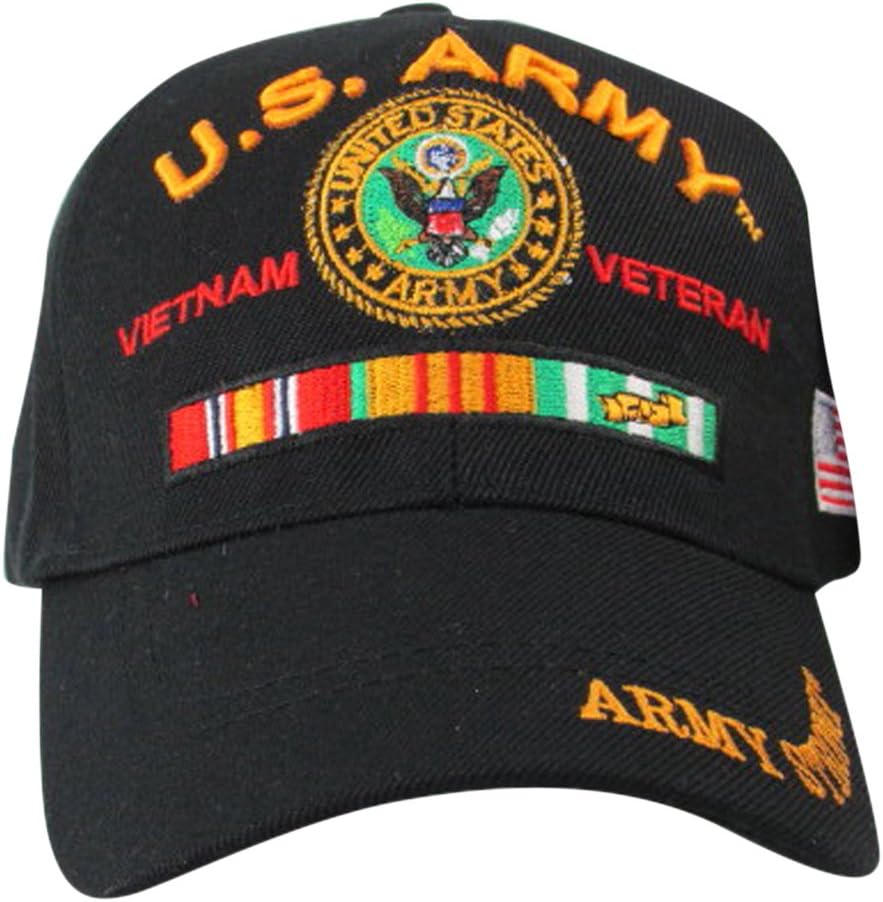 JM Warrior US Army Vietnam Veteran with Flag and Ribbons Baseball Hat, Black