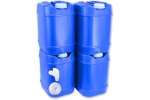 Aguaprep 5-Gallon Stackable Water Storage Containers, 5 Gallons Each w/Lids + Spigot, Easy Fill, Survial Supply Emergency Water Storage for Camping and Disaster Preparedness, RV, 20 Gallon (4 Tanks)