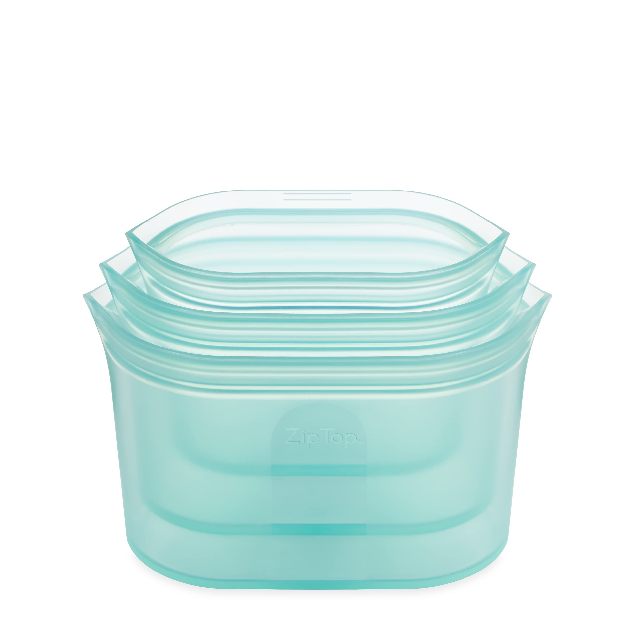 Zip Top Reusable 100% Silicone Food Storage Bags and Containers - 3 Dish Set - Teal