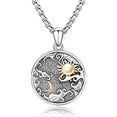 Cuoka Celestial Moon and Sun Necklace for Women,S925 Sterling Silver Oxidize Celestial Lunar Solar Sunburst and Crescent Pendant Necklaces Jewelry for Men