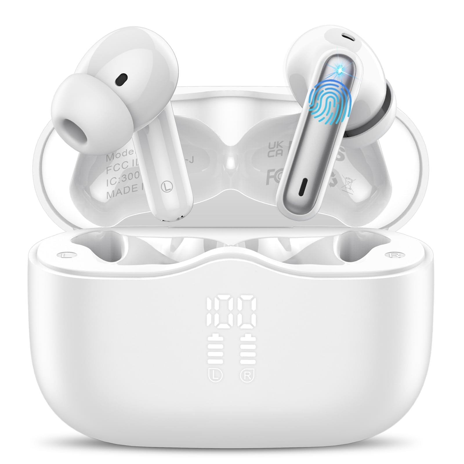 Wireless Earbuds, Bluetooth 5.4 Headphones in Ear with 4 ENC Noise Cancelling Mic, New Wireless Earphones HiFi Stereo Deep Bass 40H Playtime, In-Ear Bluetooth Earbuds LED Display IP7 Waterproof, White Image