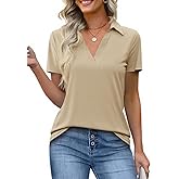 Imily Bela Womens Short Sleeve Polo Shirts V Neck Business Dressy Casual Tops Summer Collared Trendy Tees
