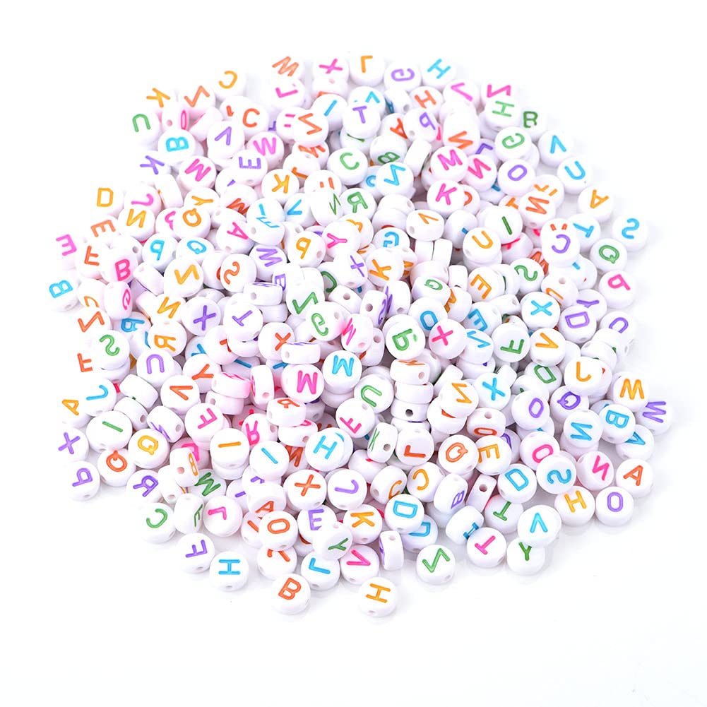 Sharainn 500Pcs 7 Colors Letter Beads, Acrylic A-Z Round 7 Colors for DIY Bracelet Necklace