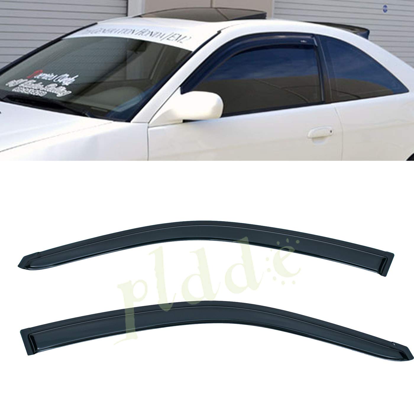 PLDDE 2 pcs For 01-05 Honda Civic 2-Door Coupe Front Doors Sun/Rain Guard Outside Mount Window Visors