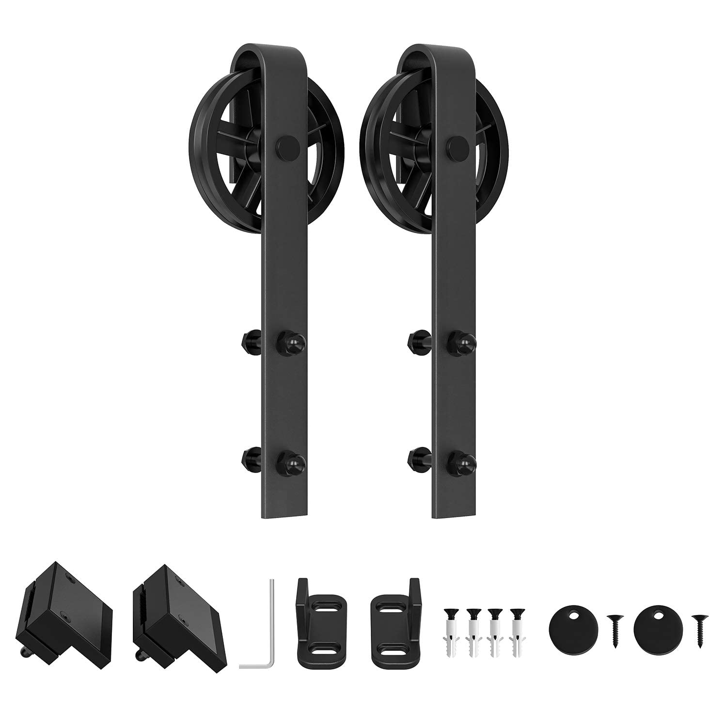 WINSOON Sliding Barn Door Hanger Hardware 2 Pack Black Large Spoke Wheel (Pack of 2)