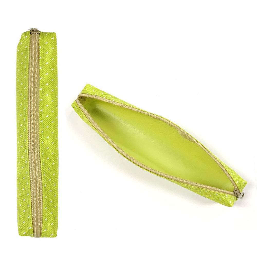 POWERTOOL Candy Color Pencil Bag, 1pcs Oxford Portable Simple Pencil Case White Point Cute Slim Small Pen Case for Kids Adults Travel School Office(Green)