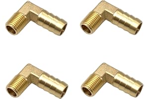BUMUGUFU 4 Pcs 90 Degree Elbow Brass Barb Fittings, 1/4 Inch NPT to 1/2 Inch OD Hose Barb for Low-pressure,Fuel,Air and Non-potable Water Chilling Application