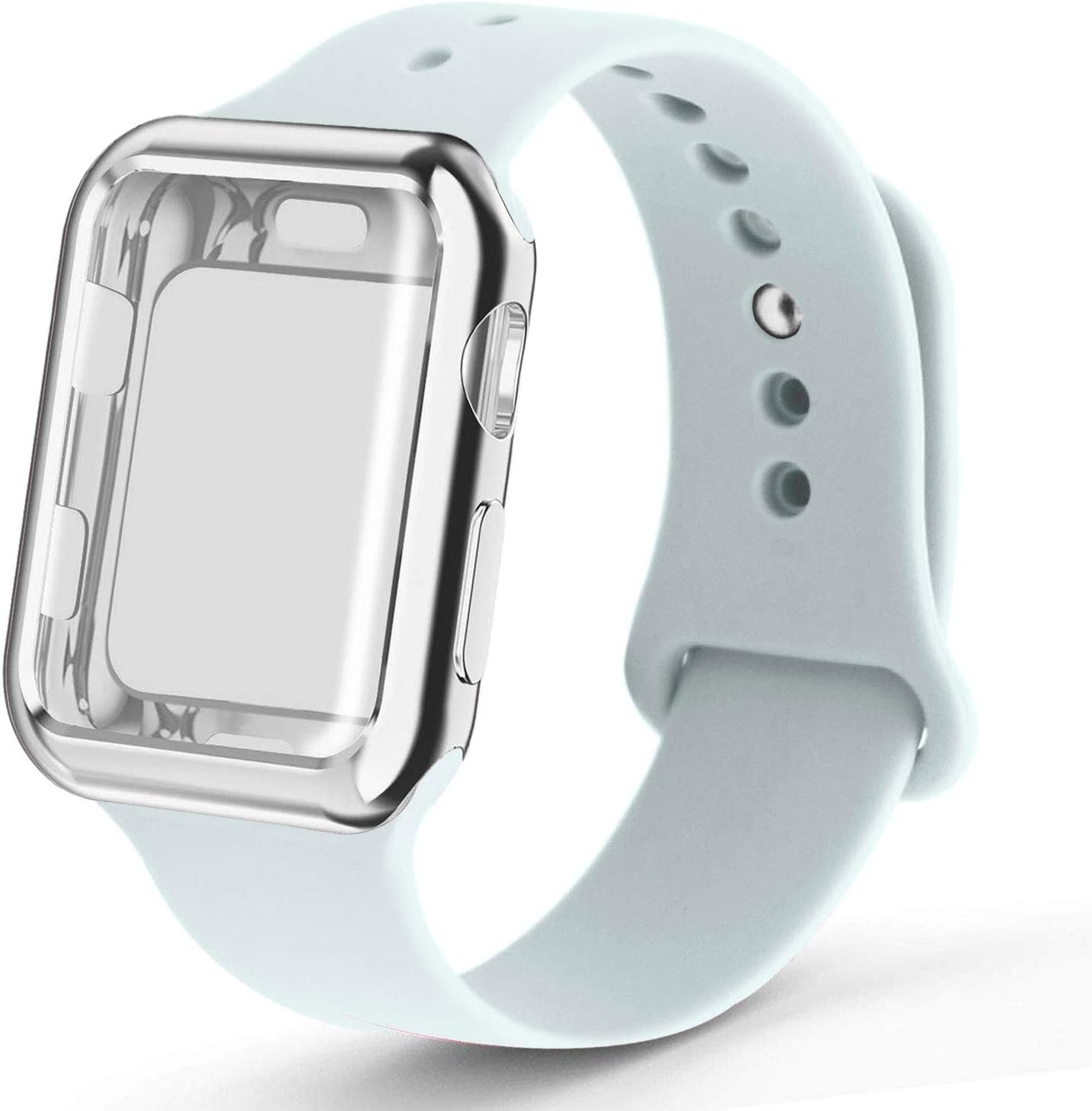 RUOQINI Smartwatch Band with Case Compatiable for Apple Watch Band 38mm 40mm 42mm 44mm, Silicone Sport Band and TPU Case for iWatch Series 6/5/4/3/2/1/SE