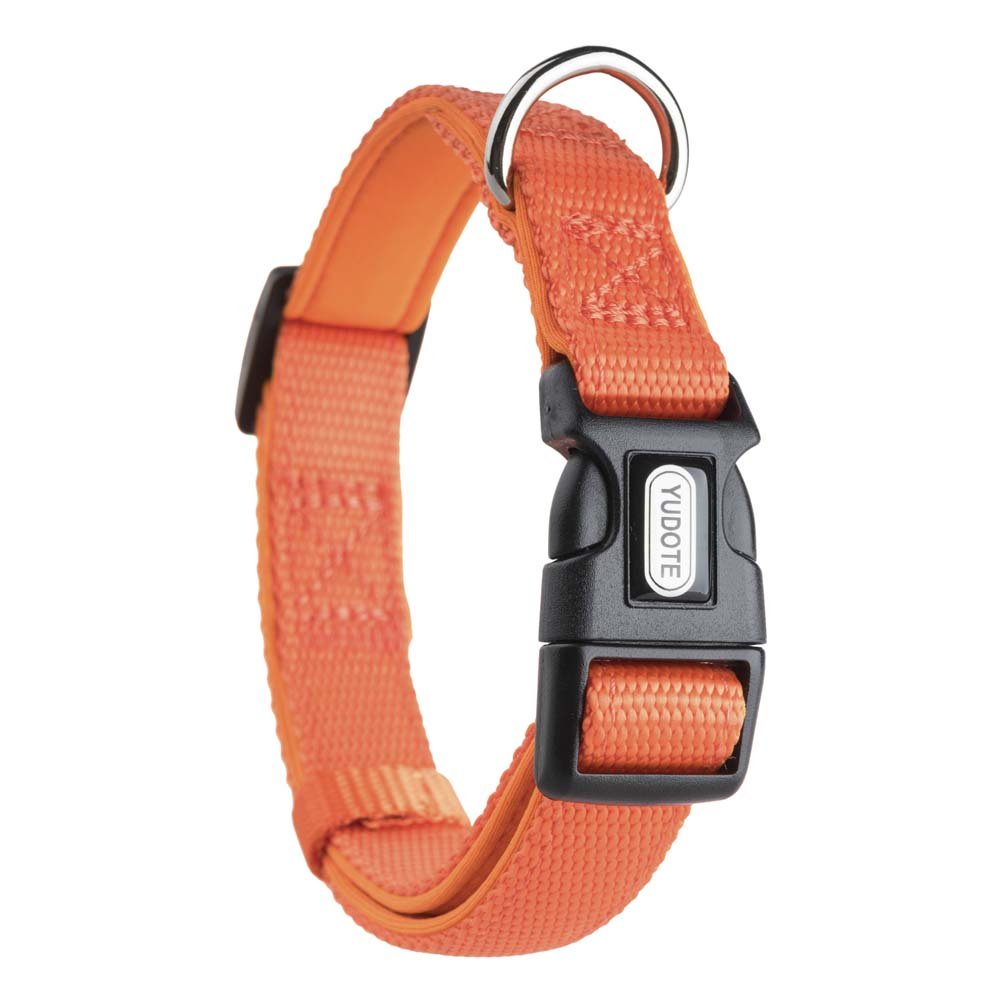 YUDOTE Adjustable Nylon Dog Collar with Soft Neoprene Padding for Medium Sized Dogs Neck 30-47cm Neon Orange